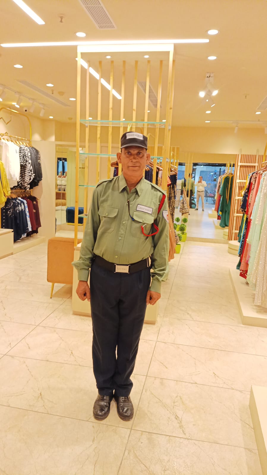 showroom security guard in action